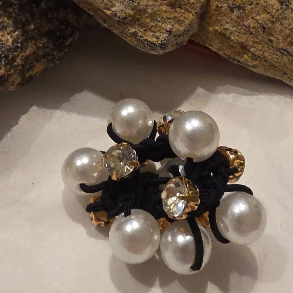 New 3pc Glass Stones & Pearl Ponytail Holder Set - Picture 5 of 10